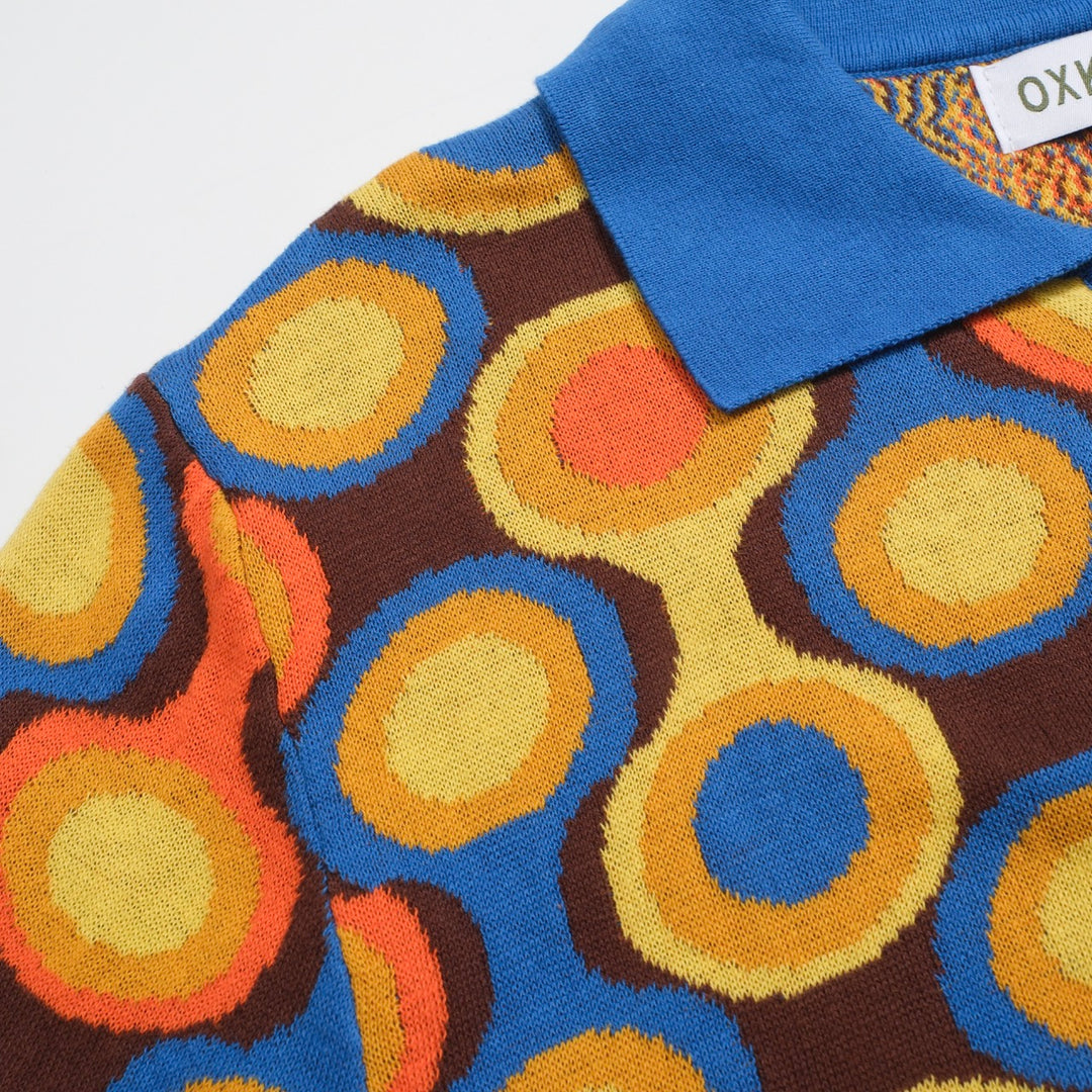 Men's Mod Circle Print Knit Polo – 60s Pop Art Style Short Sleeve Shirt