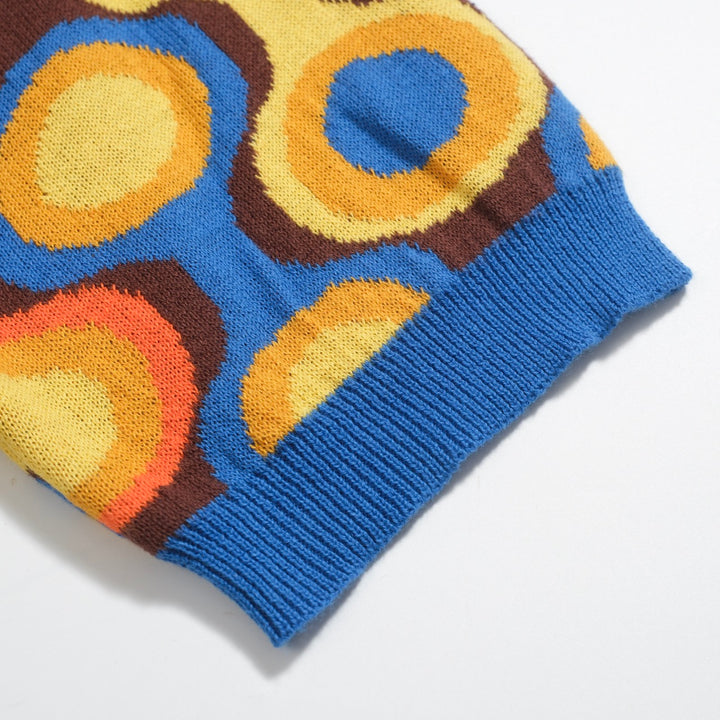 Men's Mod Circle Print Knit Polo – 60s Pop Art Style Short Sleeve Shirt