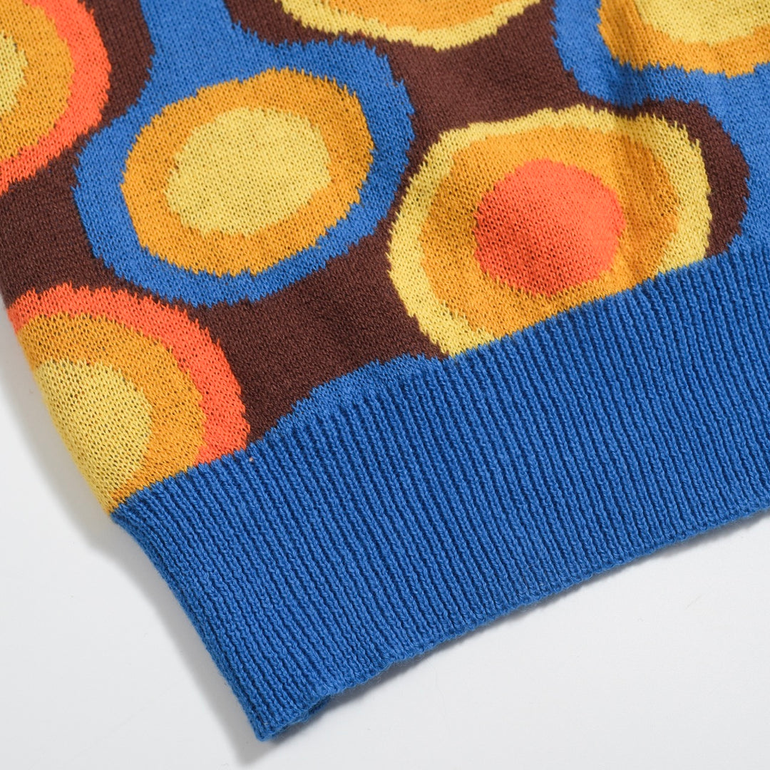 Men's Mod Circle Print Knit Polo – 60s Pop Art Style Short Sleeve Shirt