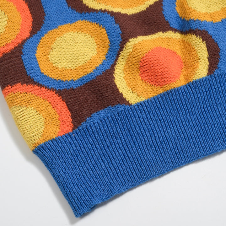 Men's Mod Circle Print Knit Polo – 60s Pop Art Style Short Sleeve Shirt