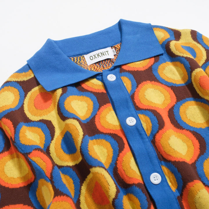 Men's Mod Circle Print Knit Polo – 60s Pop Art Style Short Sleeve Shirt