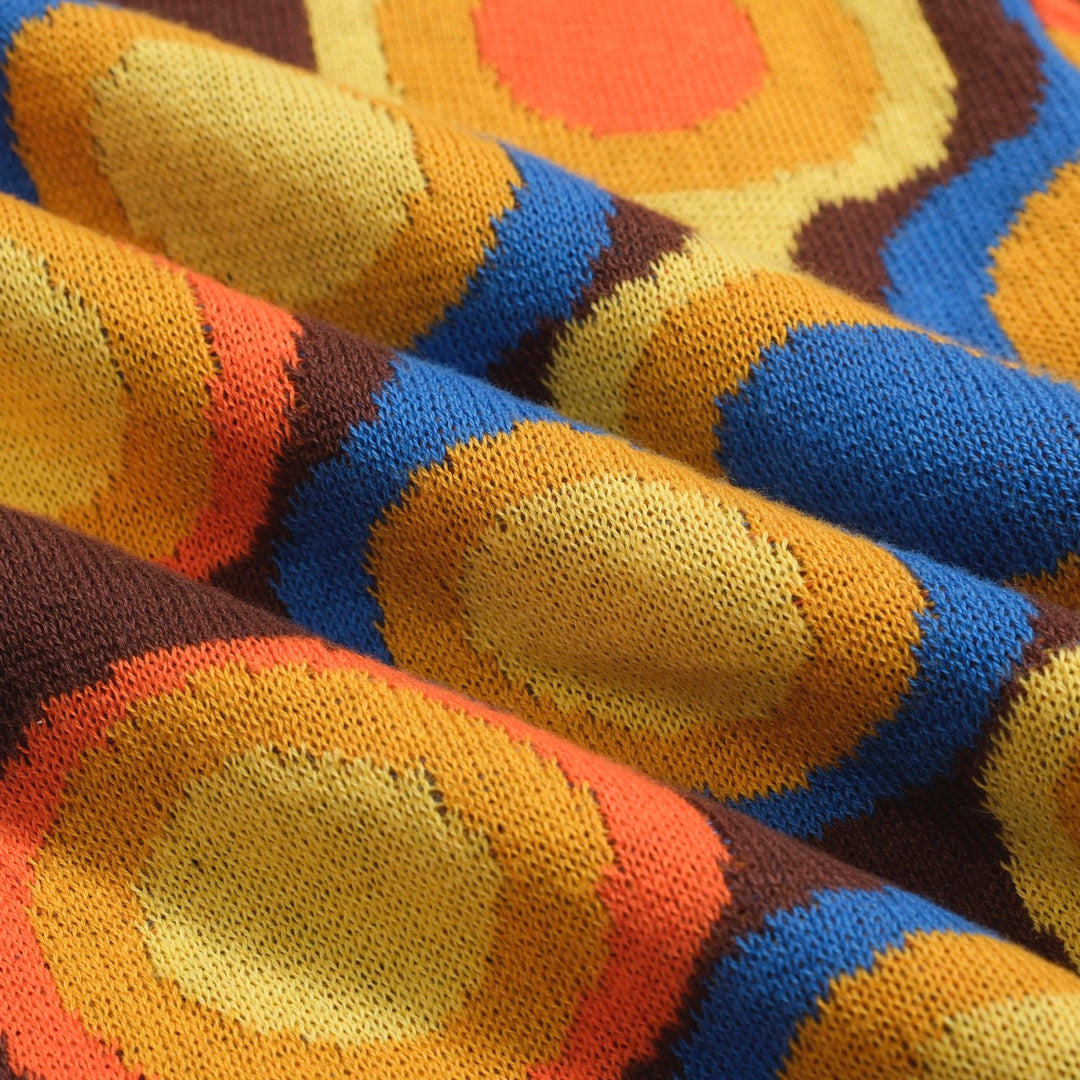 Men's Mod Circle Print Knit Polo – 60s Pop Art Style Short Sleeve Shirt