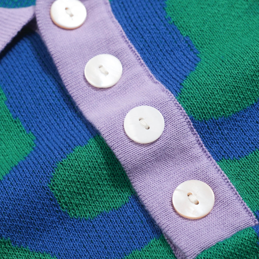 Ανδρικό Abstract Squiggle Knit Polo – Πράσινο και Μπλε πουκάμισο εμπνευσμένο από τη δεκαετία του '80