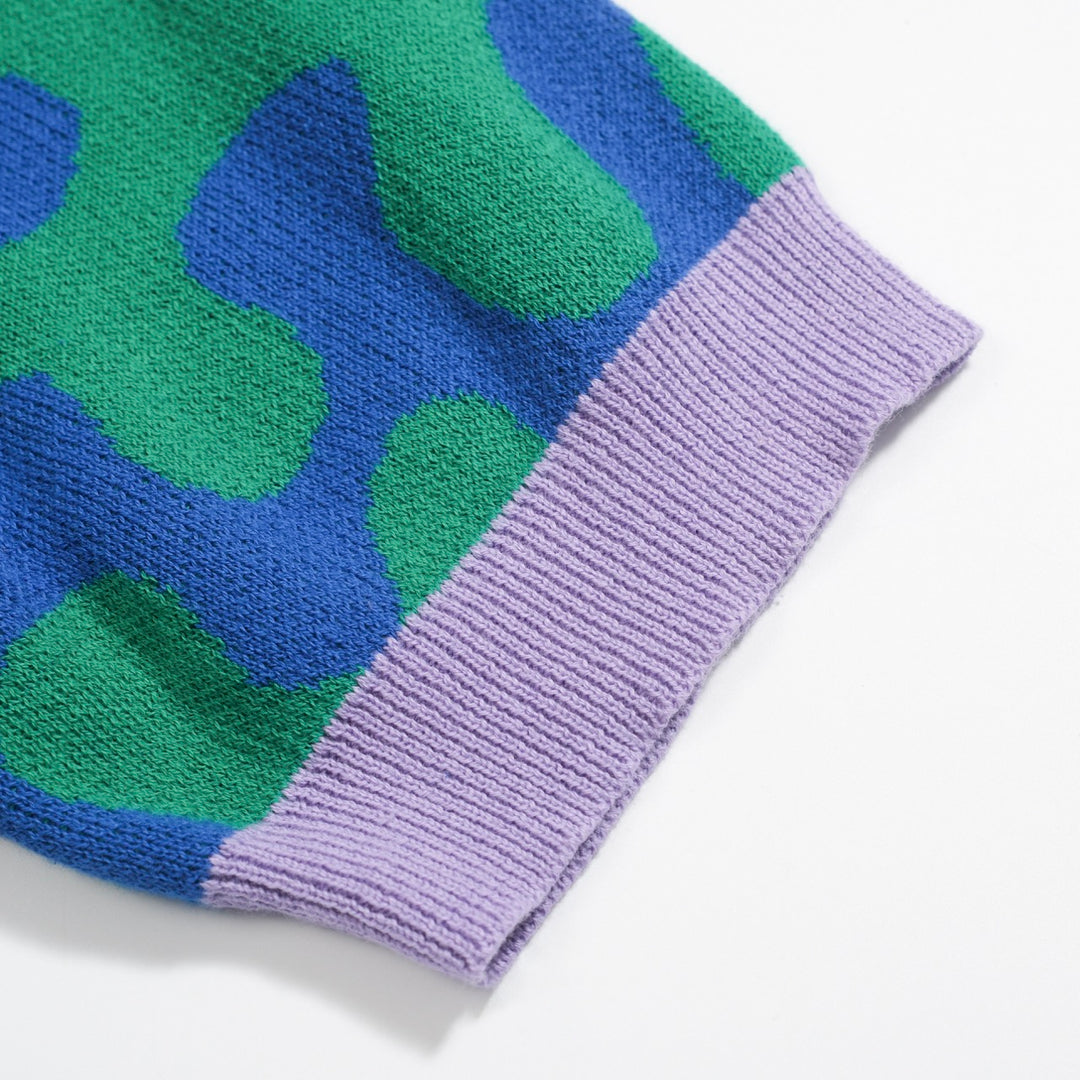 Ανδρικό Abstract Squiggle Knit Polo – Πράσινο και Μπλε πουκάμισο εμπνευσμένο από τη δεκαετία του '80