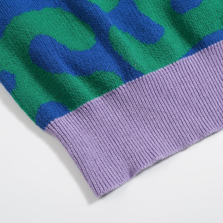 Polo masculino de malha abstrata Squiggle – camisa verde e azul inspirada nos anos 80