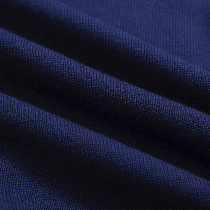 Men's Navy Knit Polo Shirt – Rainbow Trim 60s Mod Button-Up