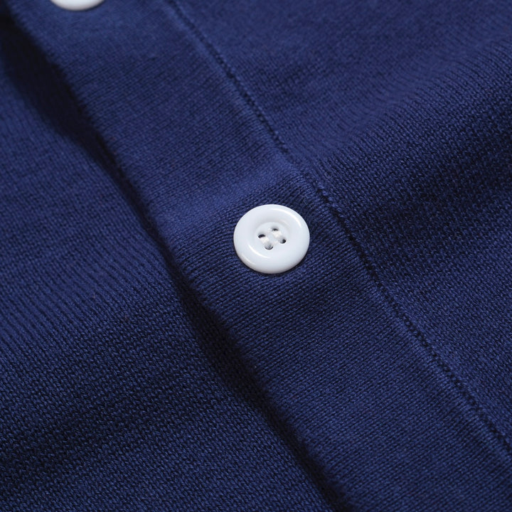 Men's Navy Knit Polo Shirt – Rainbow Trim 60s Mod Button-Up