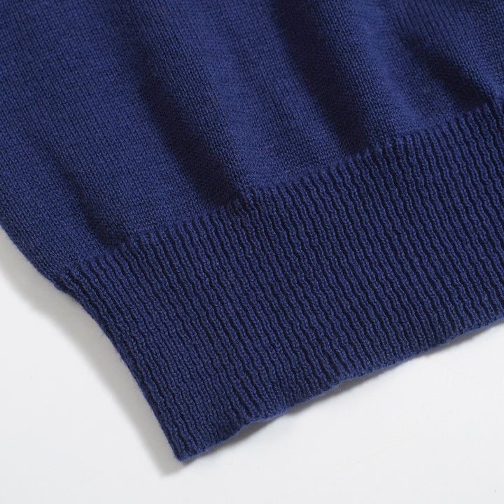 Men's Navy Knit Polo Shirt – Rainbow Trim 60s Mod Button-Up