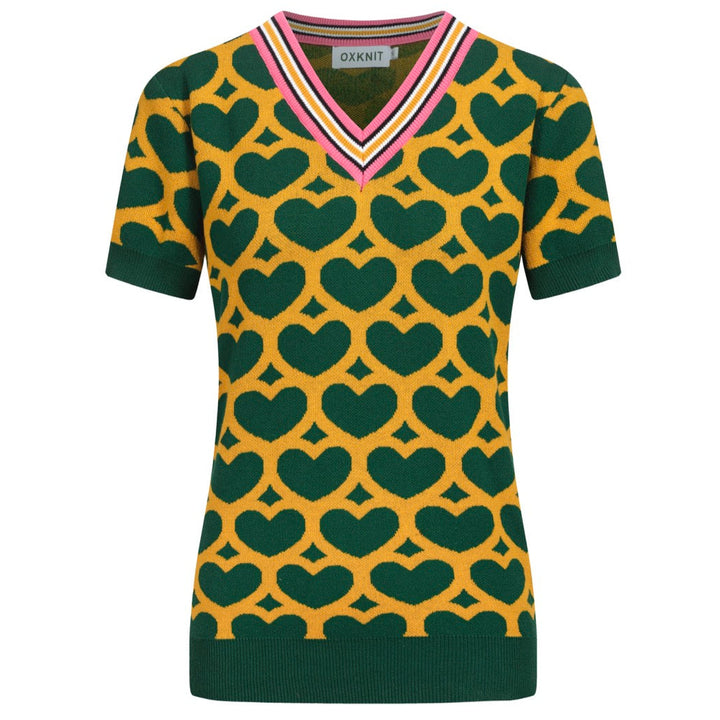 Women's green love match color V-neck knitwear