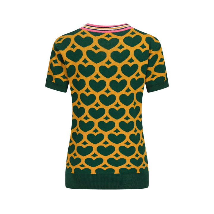 Women's green love match color V-neck knitwear