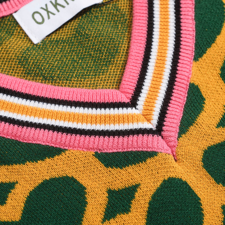 Women's green love match color V-neck knitwear