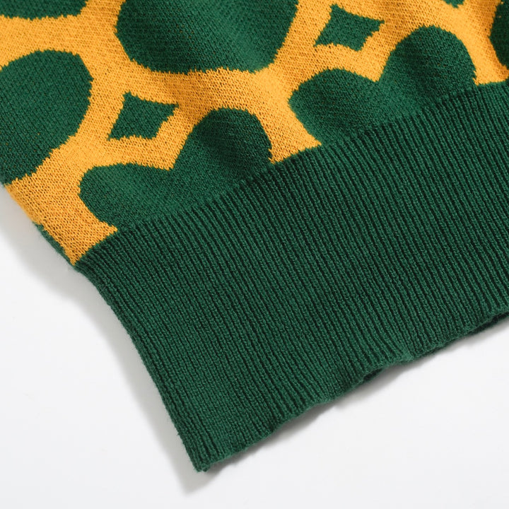 Women's green love match color V-neck knitwear