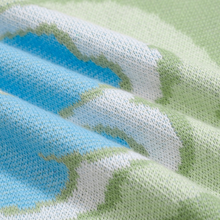 Grünes Blumen-Strickset für Damen mit blauem und weißem Blumendruck