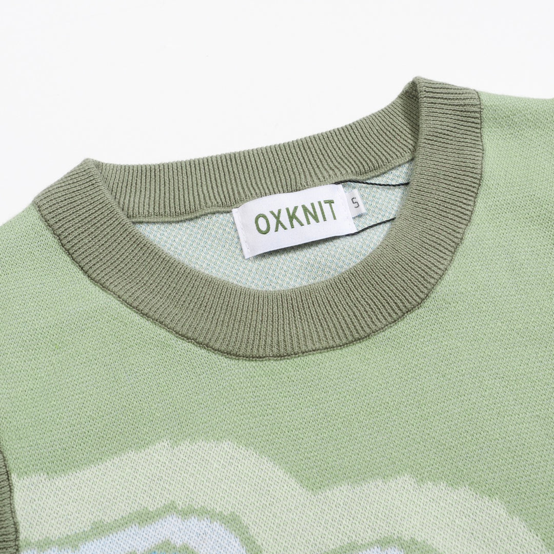 Kvinnors gröna blomstickade set med blått och vitt blommönster