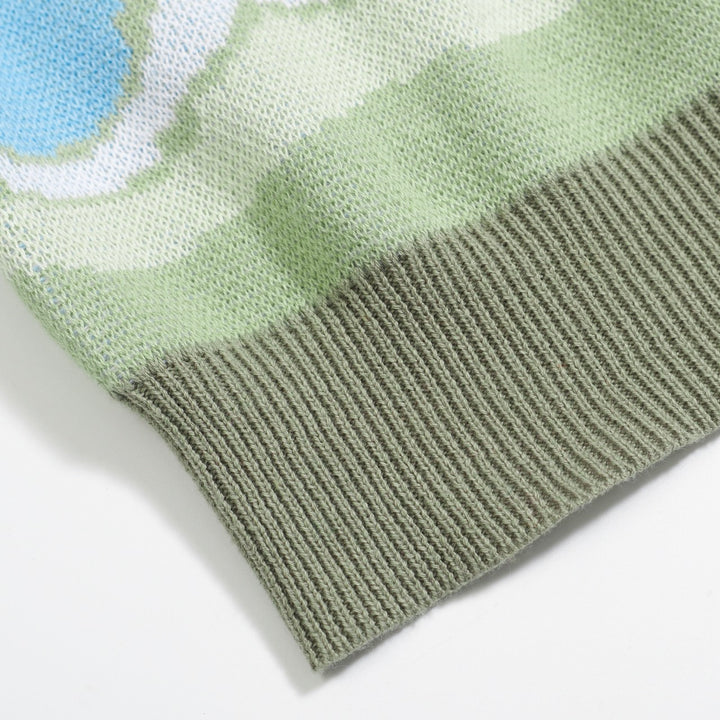 Grünes Blumen-Strickset für Damen mit blauem und weißem Blumendruck