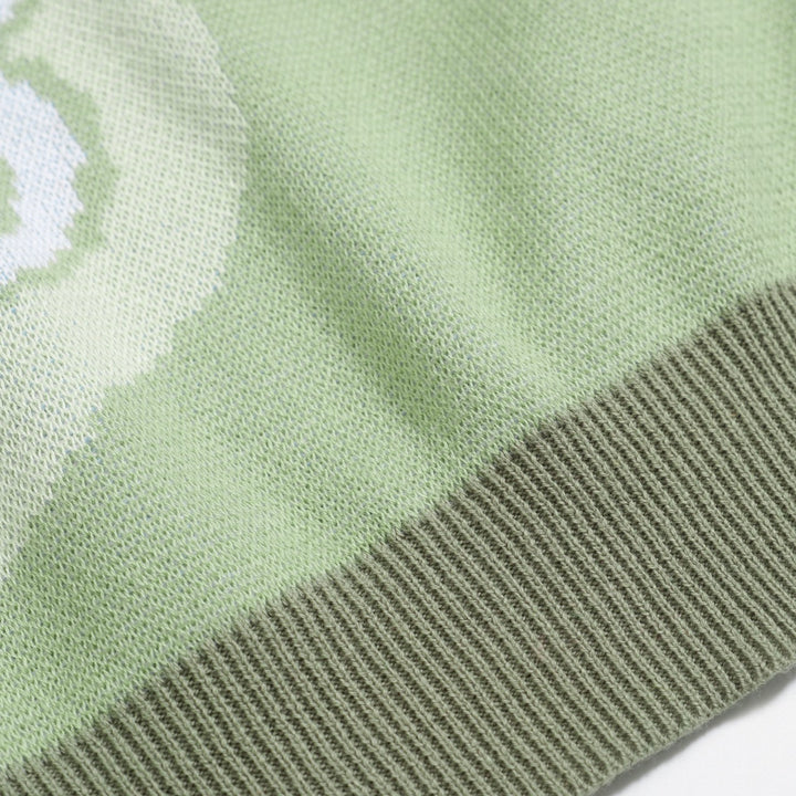 Grünes Blumen-Strickset für Damen mit blauem und weißem Blumendruck