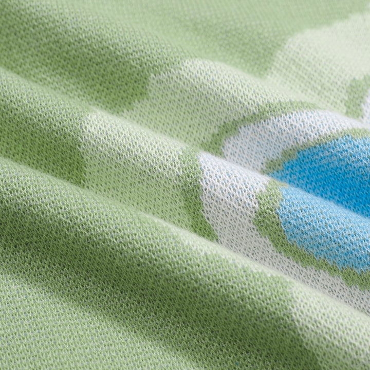 Grünes Blumen-Strickset für Damen mit blauem und weißem Blumendruck