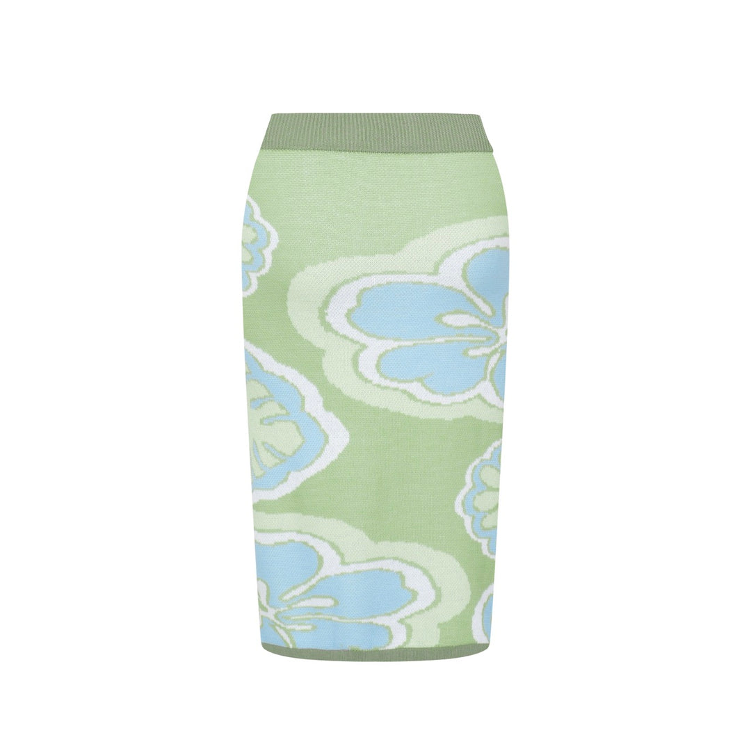 Kvinnors gröna blomstickade set med blått och vitt blommönster