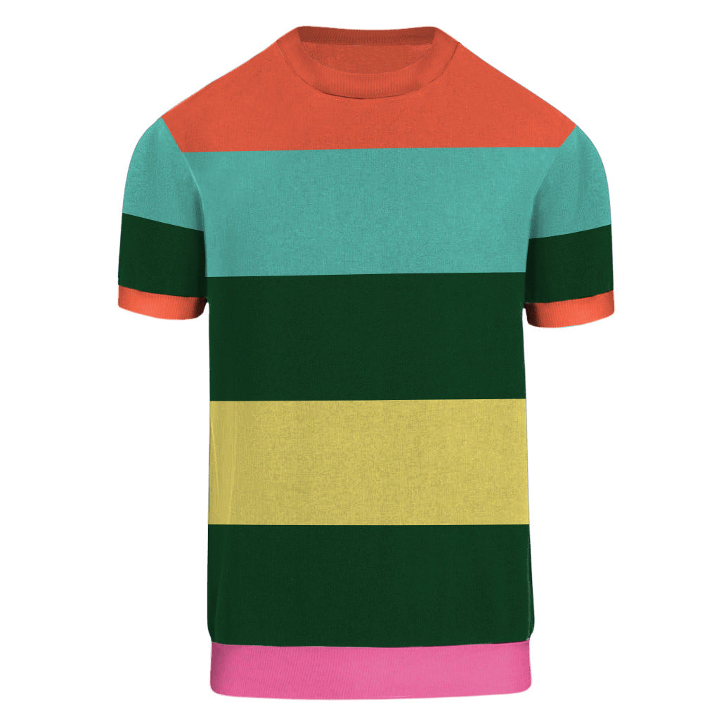 Meerkleurige gestreepte gestreepte jaren 1950 gebreide T-shirt uit de jaren 1950