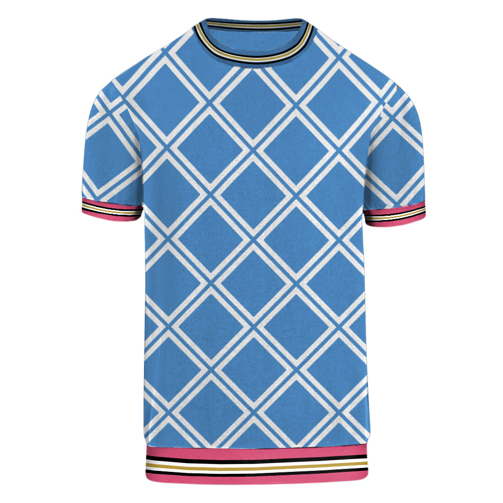 Men's blue vintage jacquard knit T-shirt