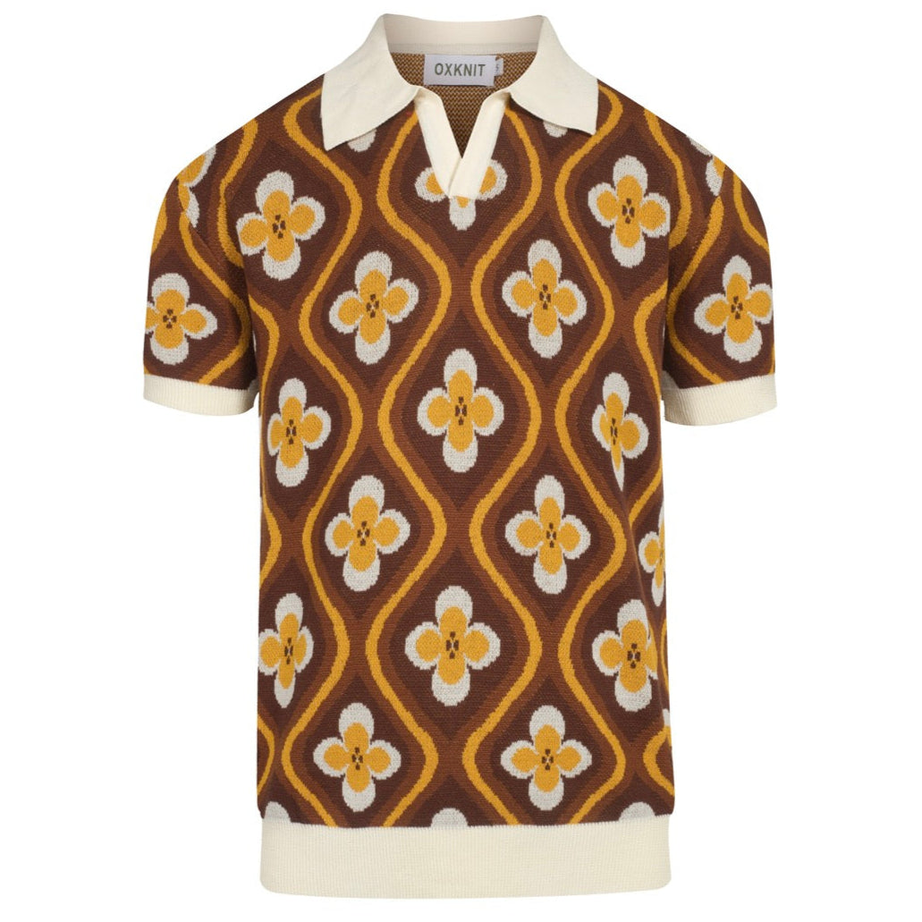 Jacquard 60-talls jacquard-polo for menn med V-hals