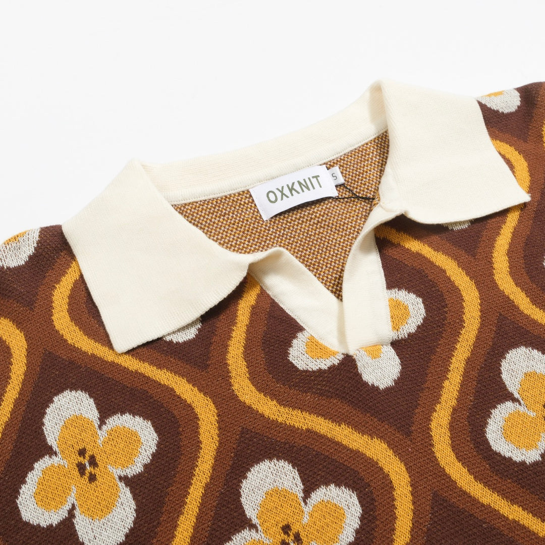 Jacquard 60-talls jacquard-polo for menn med V-hals