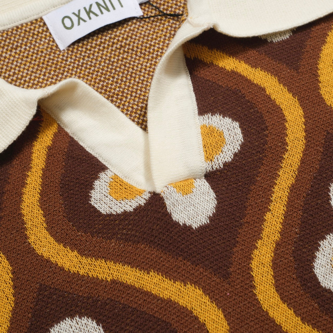 Jacquard 60-talls jacquard-polo for menn med V-hals