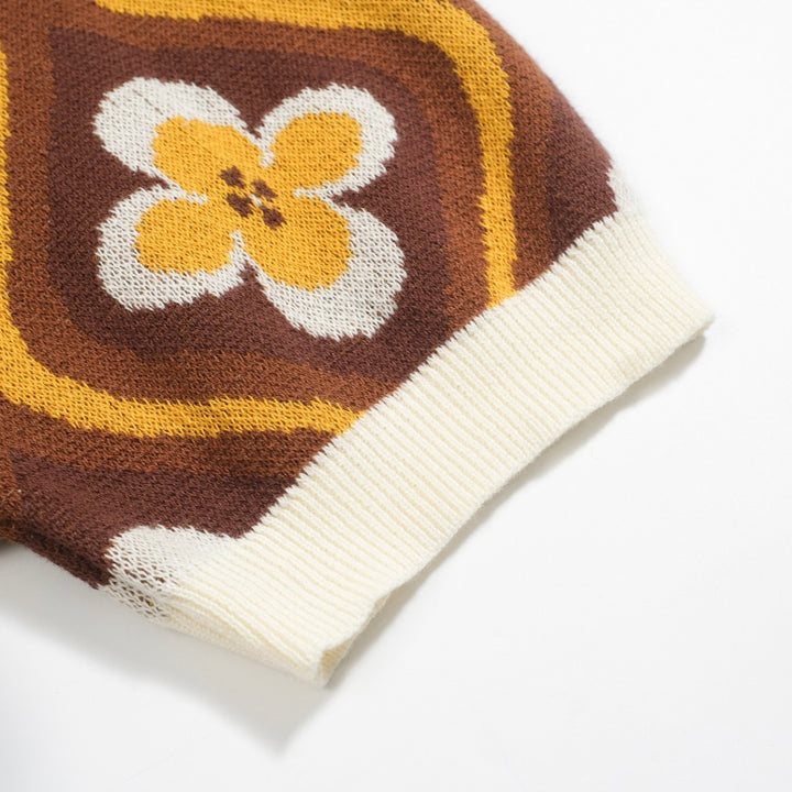 Herren-Poloshirt aus Jacquard-Strick im Stil der 60er Jahre mit V-Ausschnitt