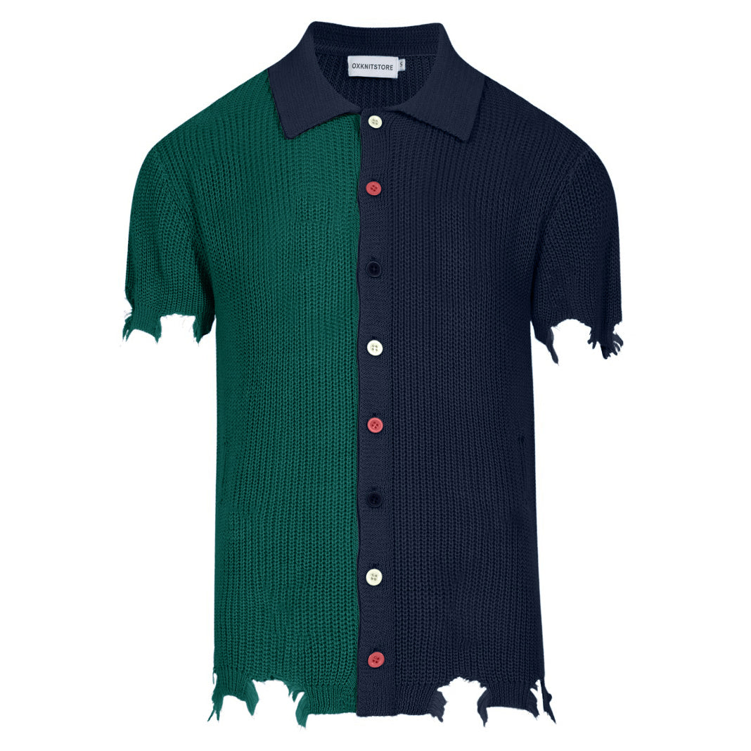 Men's color wash broken knit cardigan