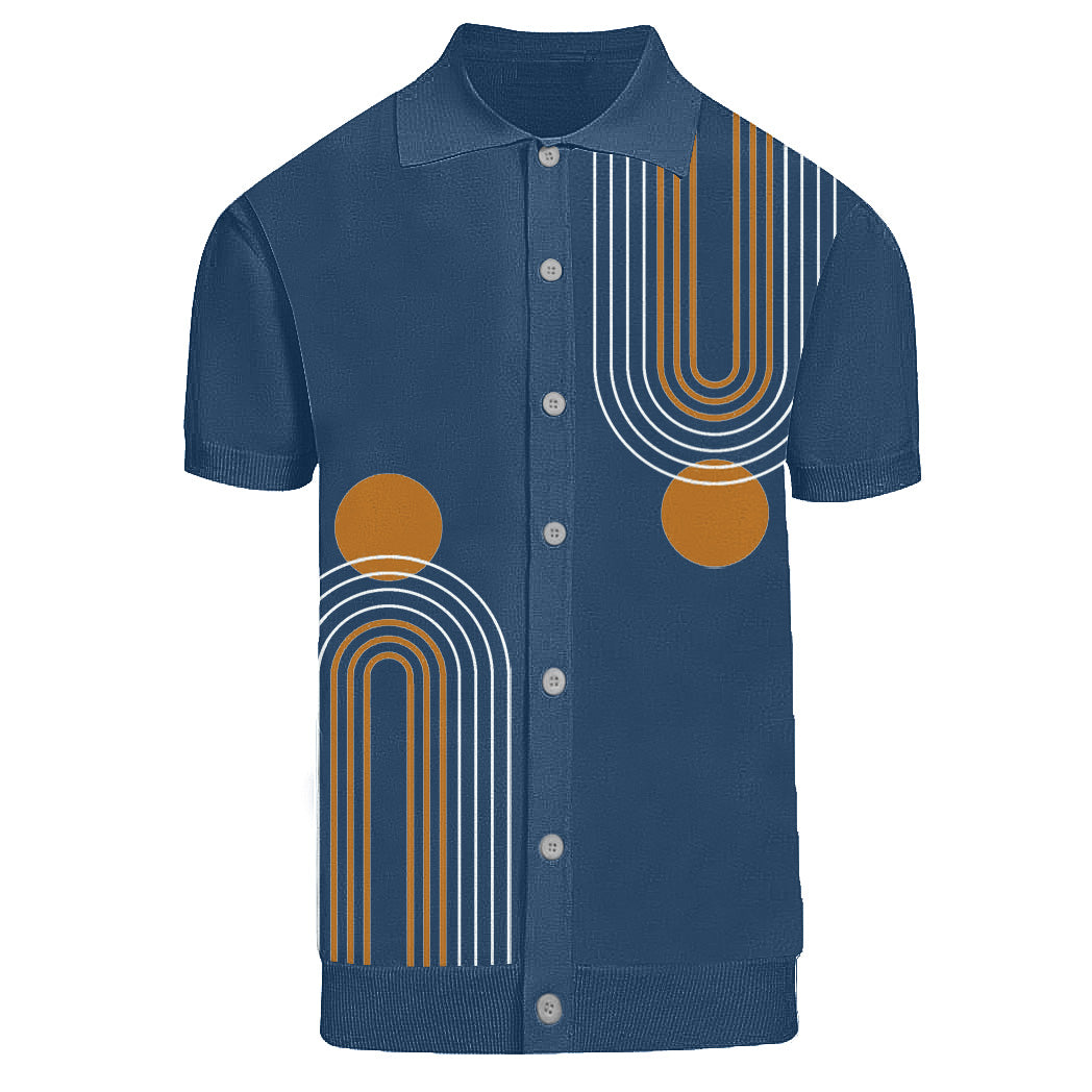 Men's blue vintage period jacquard knit cardigan