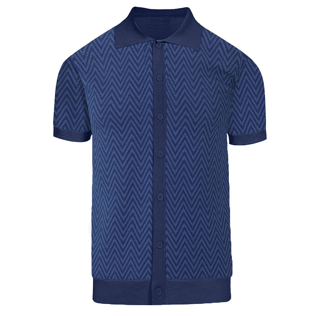 Men's blue vintage jacquard knit cardigan