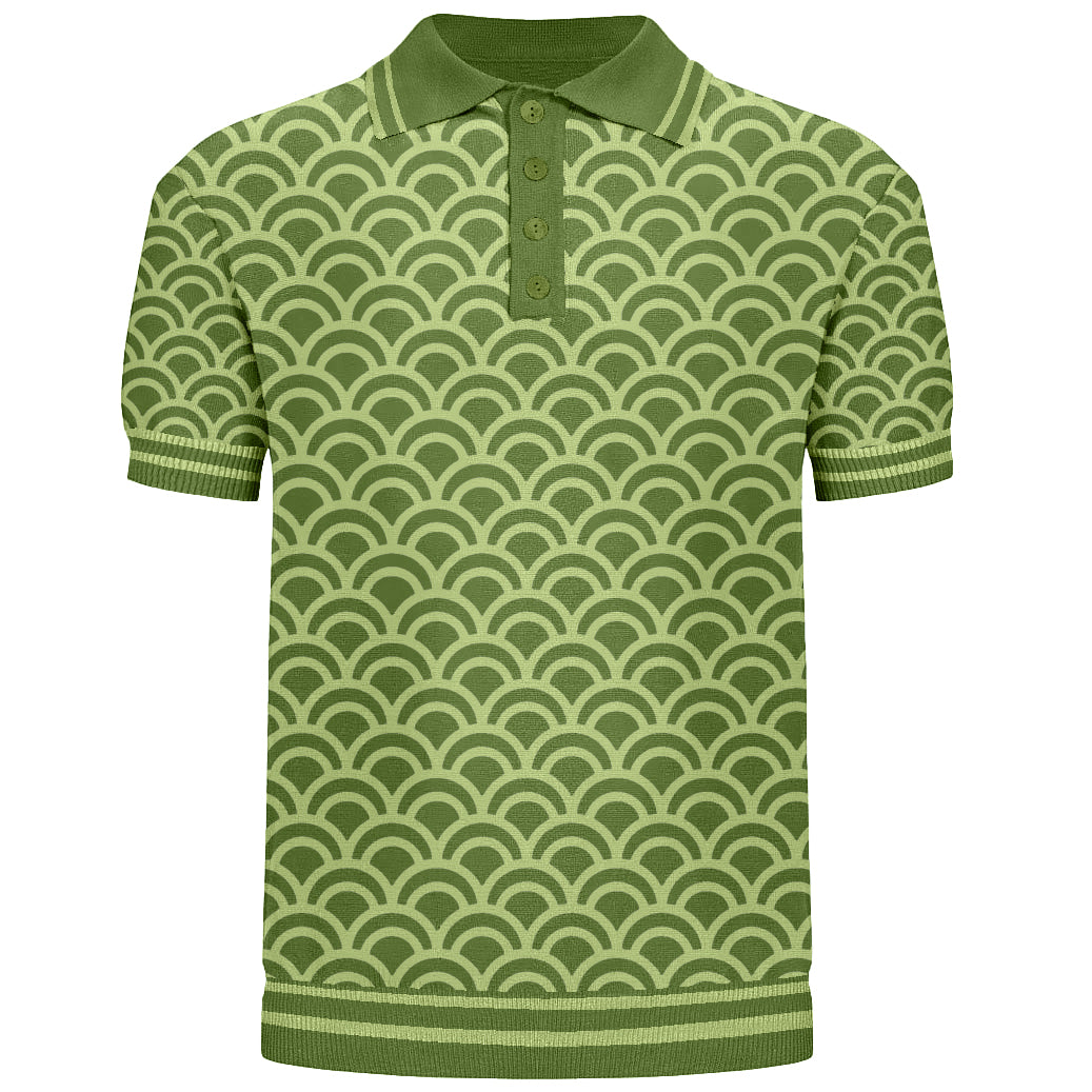 Men's green vintage 60s jacquard knit polo shirt