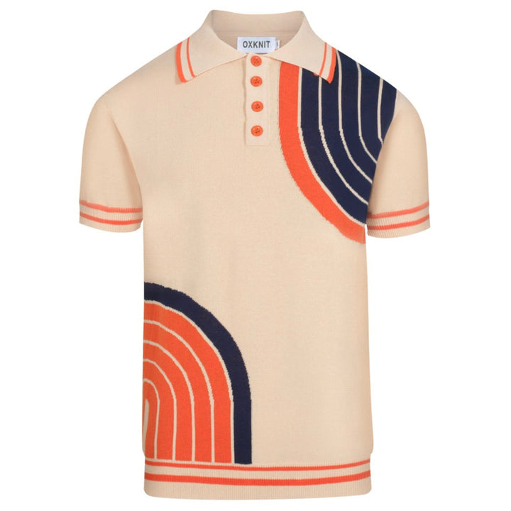 Men's apricot vintage 60s jacquard knit polo shirt