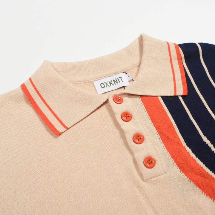 Men's apricot vintage 60s jacquard knit polo shirt