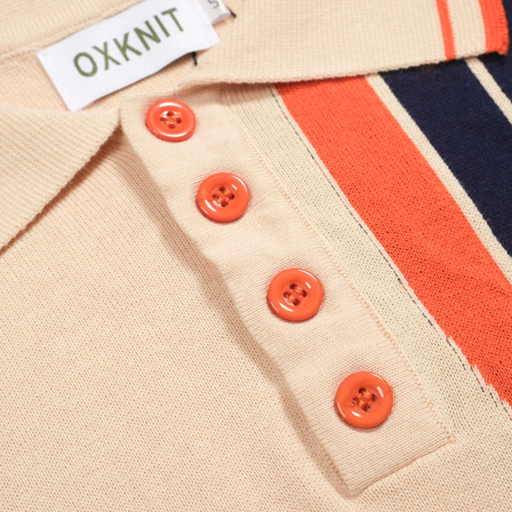 Men's apricot vintage 60s jacquard knit polo shirt