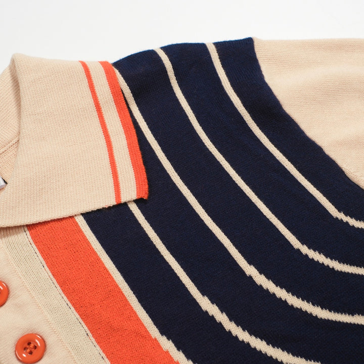 Men's apricot vintage 60s jacquard knit polo shirt