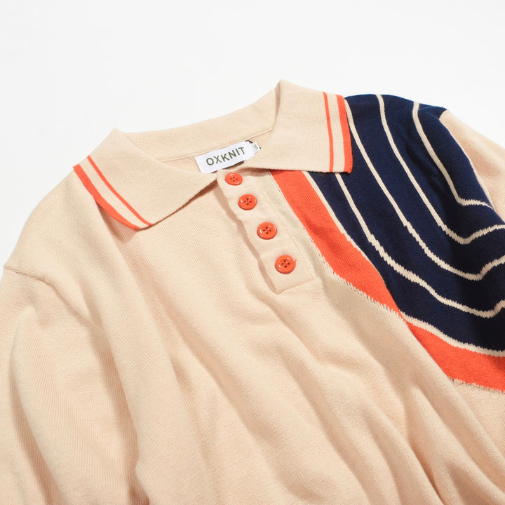 Men's apricot vintage 60s jacquard knit polo shirt