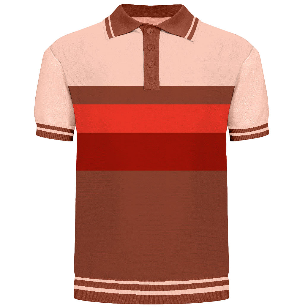 Men's striped retro 60s knit polo shirt