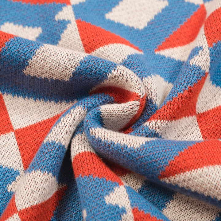 Men's blue jacquard vintage knit polo shirt