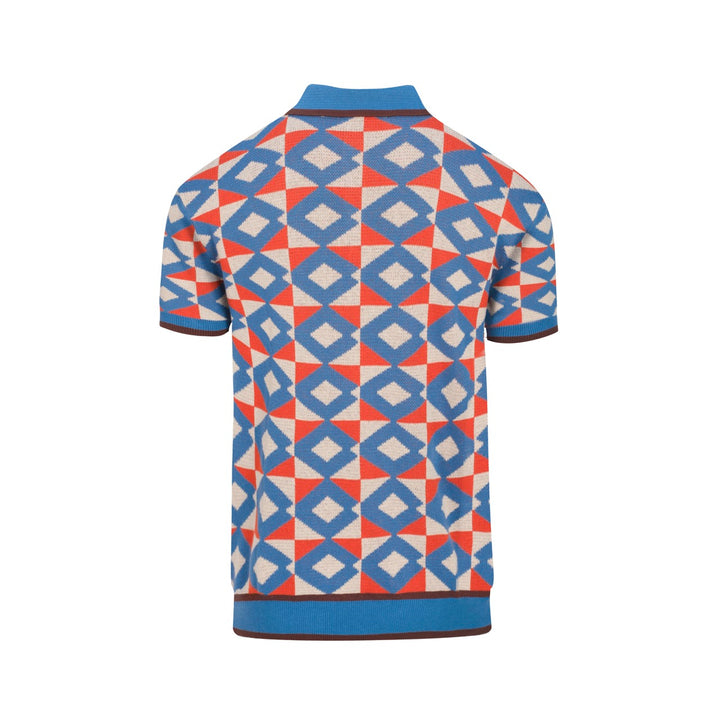 Men's blue jacquard vintage knit polo shirt