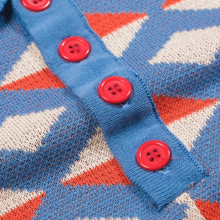 Men's blue jacquard vintage knit polo shirt