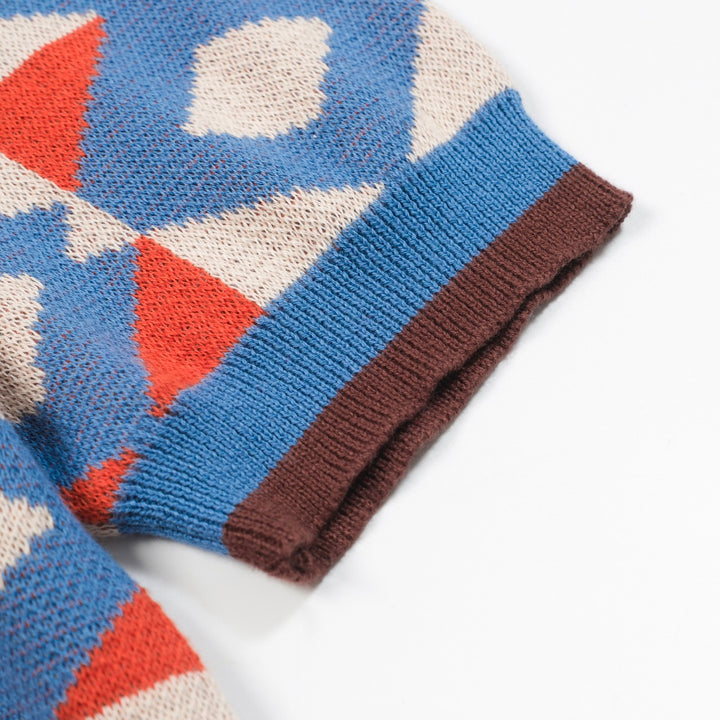 Men's blue jacquard vintage knit polo shirt