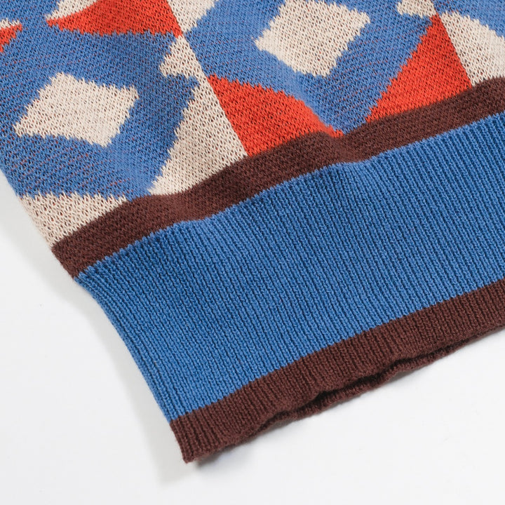 Men's blue jacquard vintage knit polo shirt