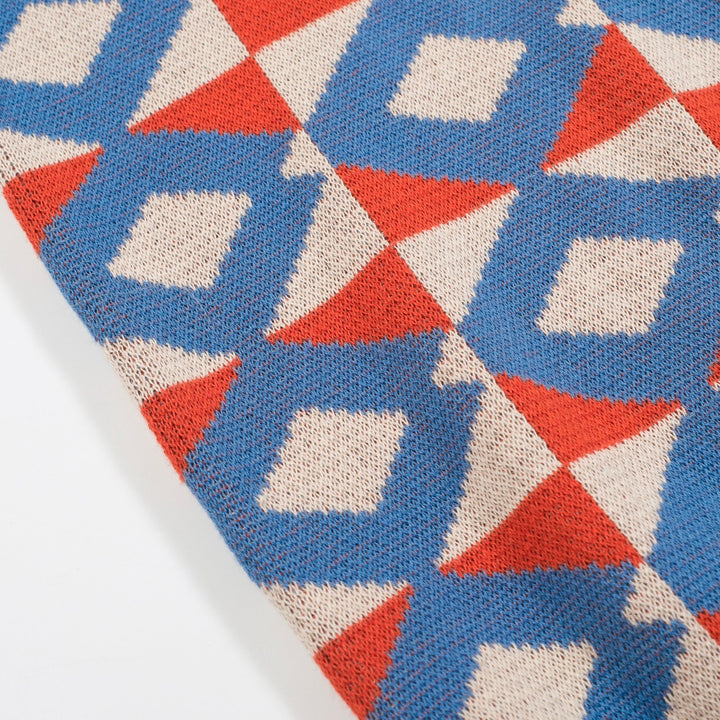 Men's blue jacquard vintage knit polo shirt