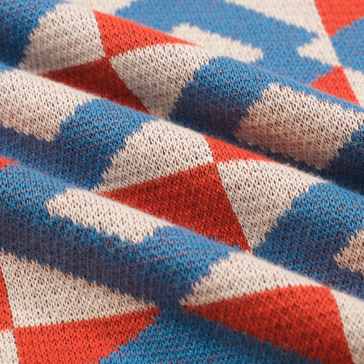 Men's blue jacquard vintage knit polo shirt