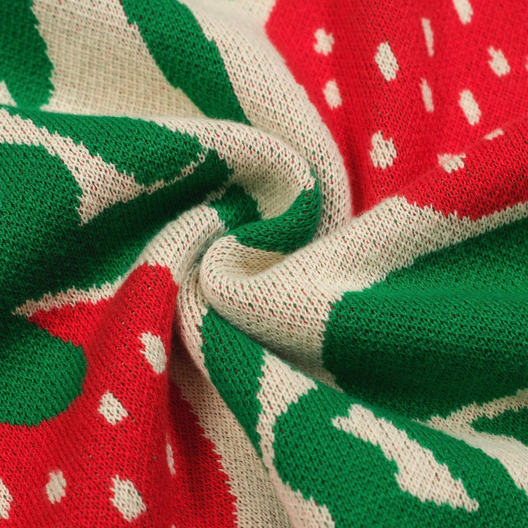 Women’s Retro Strawberry Print Knit Set with Crop Top & Pencil Skirt