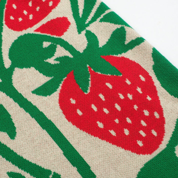 Women’s Retro Strawberry Print Knit Set with Crop Top & Pencil Skirt
