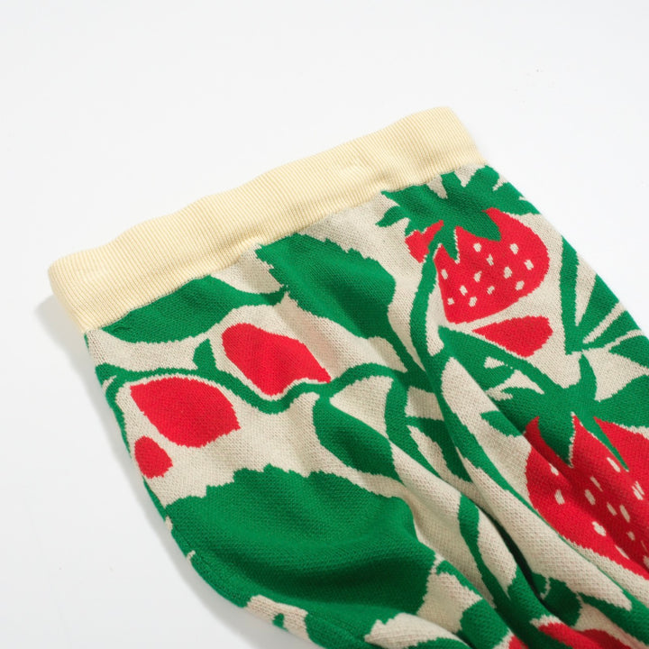 Women’s Retro Strawberry Print Knit Set with Crop Top & Pencil Skirt