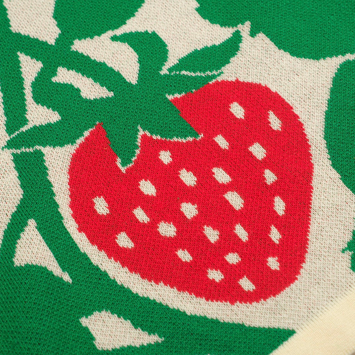 Women’s Retro Strawberry Print Knit Set with Crop Top & Pencil Skirt
