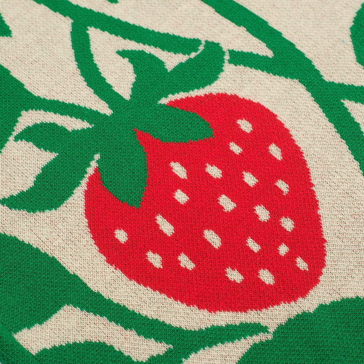 Women’s Retro Strawberry Print Knit Set with Crop Top & Pencil Skirt